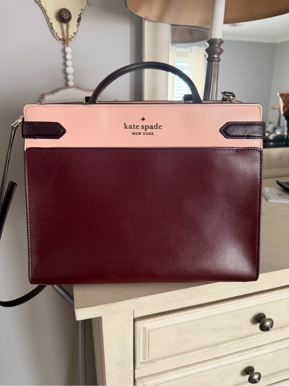 kate spade Blush Pink & Burgundy Leather Satchel